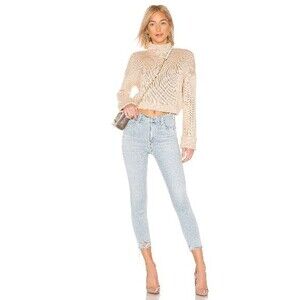 Agolde Women's Sophie High Rise Skinny Crop Light Wash Blue Distressed Size 30